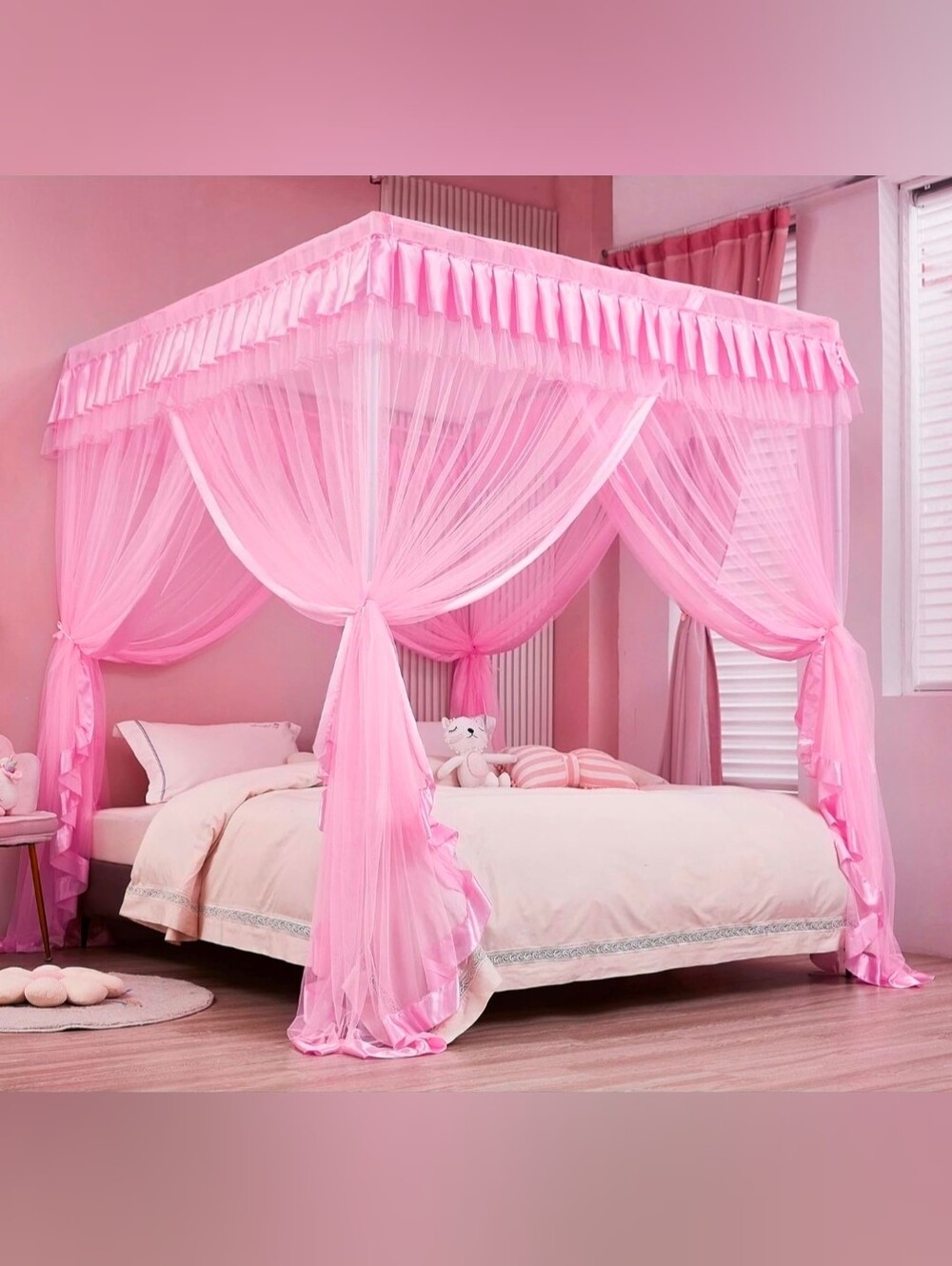 NWOT Queen Size Pink Bed Canopy Drapes - Elegant Bedroom Mosquito Net